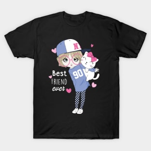 Best Friend - Cute Girl with Cat Best Friend Ever T-Shirt